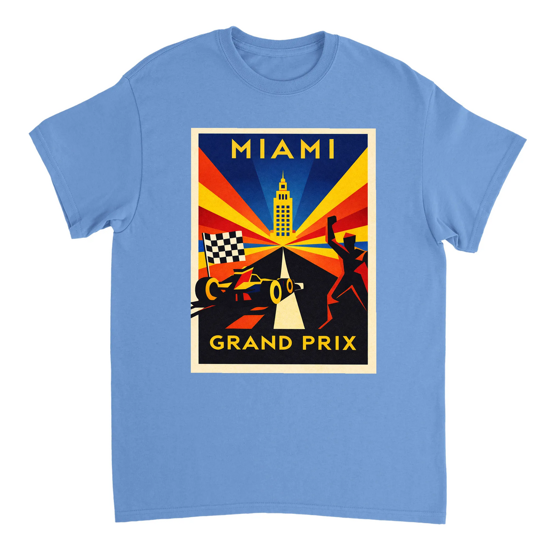 Miami F1 t-shirt i en färgstark design, hyllar den pulserande energin från Formel 1-scenen i USA. Finns i storlekar S till XX