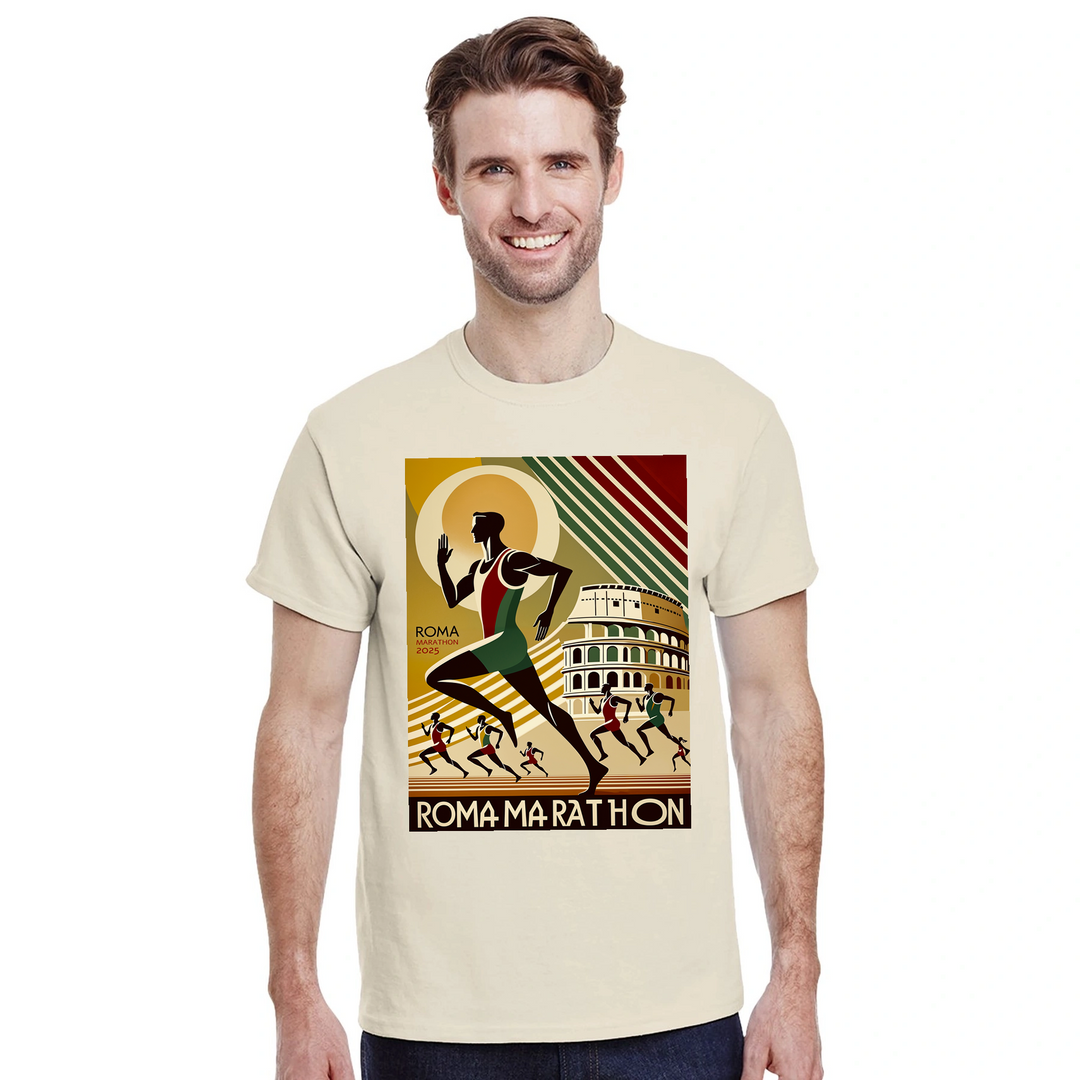 ローママラソン5 Tシャツ。アイコニックなデザインで、快適な高品質素材を使用。ランニング愛好者に最適な一枚。