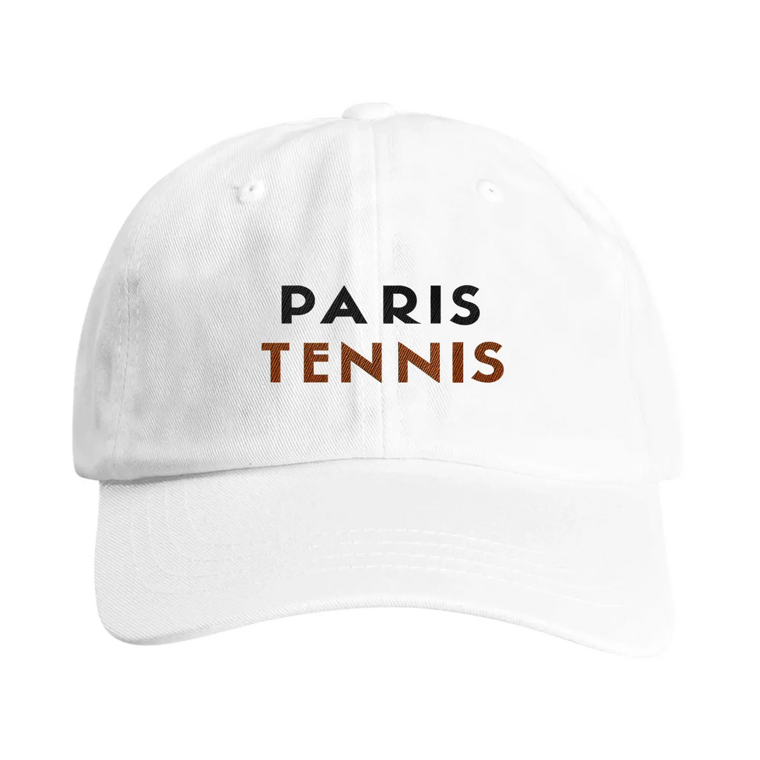 Vintage broderad keps med Paris Tennis-logotyp, justerbart band, mässingsspänne