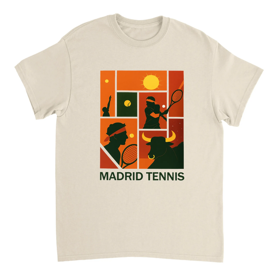 T-shirt Madrid Tennis Rafa, omaggio a Rafael Nadal, perfetto per appassionati e giocatori. Disponibile in taglie S, M, L, XL