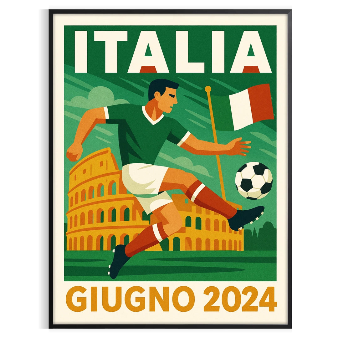 space stunning Italia football poster vibrant orange white colors passion game fans collectors today two convenient sizes cm A4 A0