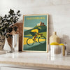 Póster de ciclismo Valkenburg, Países Baixos, em laranja e verde vibrante, ideal para amantes do ciclismo. Disponível em vári