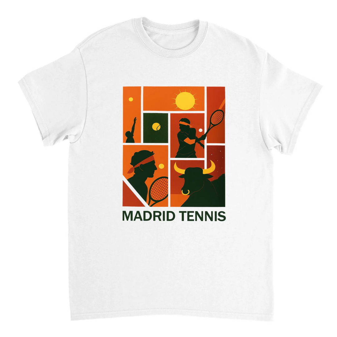T-shirt Madrid Tennis Rafa, omaggio a Rafael Nadal, perfetto per appassionati e giocatori. Disponibile in taglie S, M, L, XL