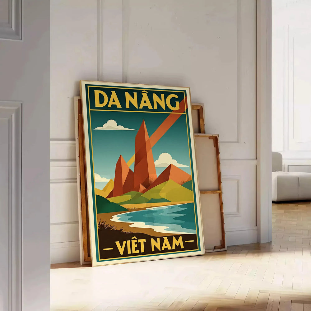 charm Da Nang Vietnam stunning vintage travel art deco poster vibrant red green hues space eye piece measures touch nostalgia decor