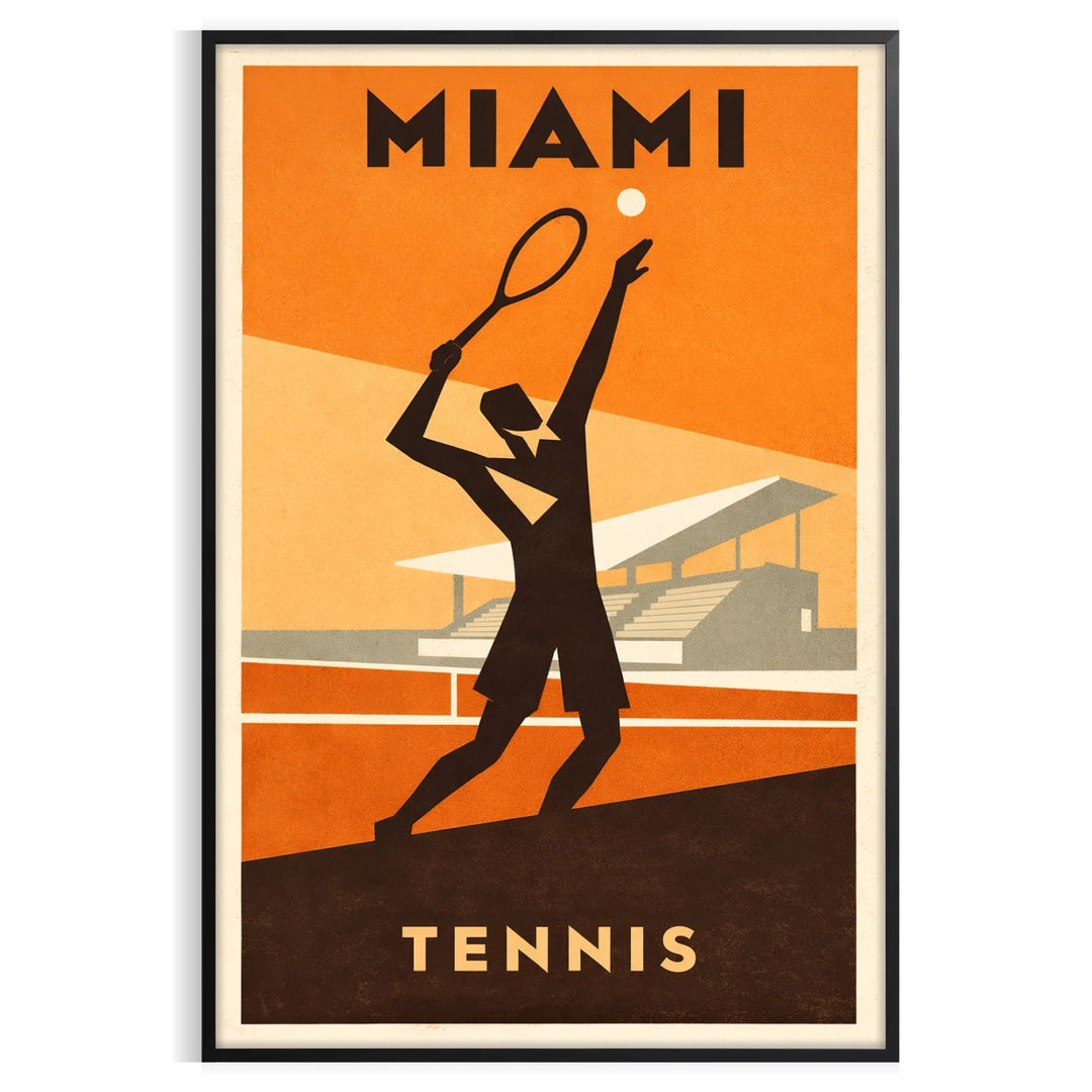 space vibrant Miami United States Tennis poster energetic orange green hues dimensions eye piece perfect enthusiasts fans Buy artwork available