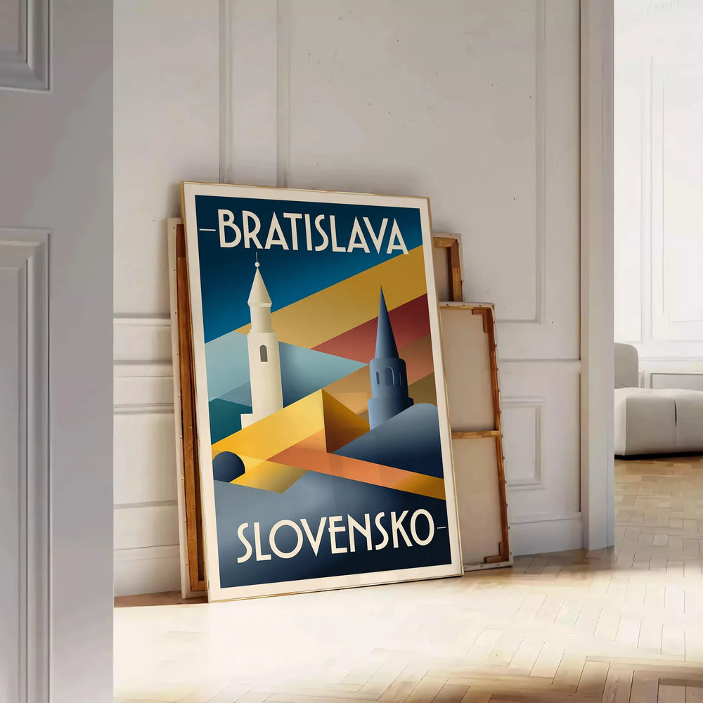 charm Bratislava vintage travel poster stunning Art Deco design warm shades orange brown lover collection cm touch nostalgia space beauty Slovakia home A4 A0