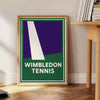 ウィンブルドンテニスのミニマルポスター。グレーとグリーンの洗練されたデザインで、スポーツ愛好者にぴったりのエレガントなアートワーク。