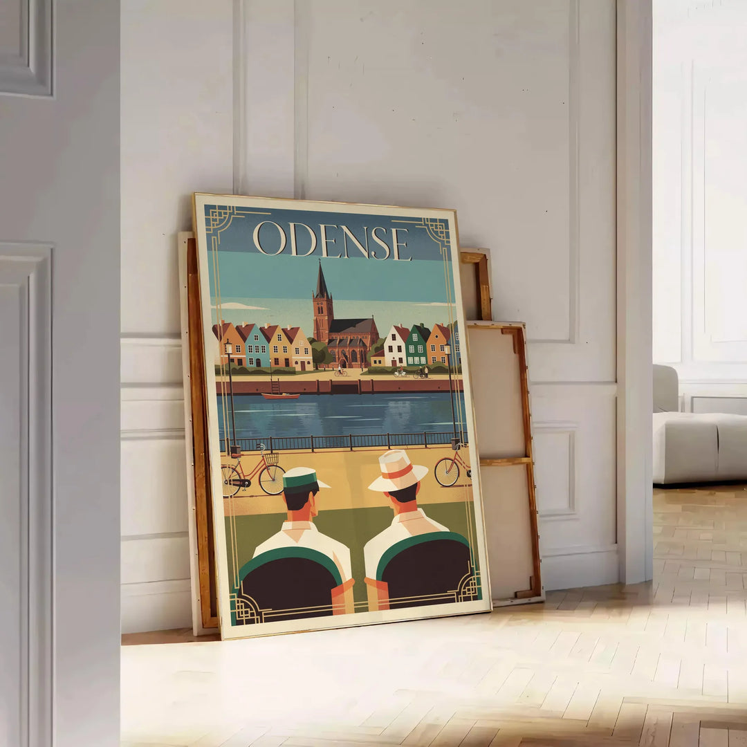 Odense Denmark Art Déco vintage poster in orange and gray