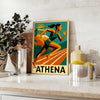Färgglad poster med Athletics Athena-motiv i gröna och röda nyanser, perfekt för sportentusiaster. Finns i flera storlekar