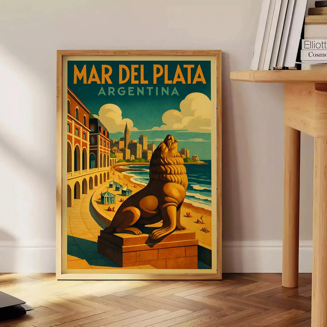 Poster of Mar del Plata Art Déco seascape in yellow and orange
