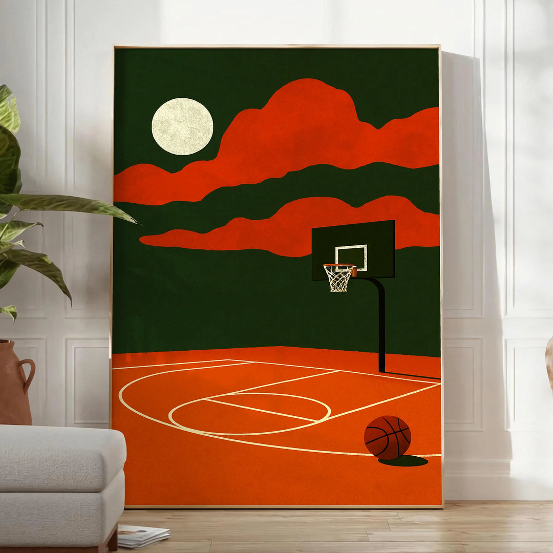 Poster vintage di basket "Basketball Night Call 54", disponibile in dimensioni 50x70 o 30x40, perfetto per appassionati e col