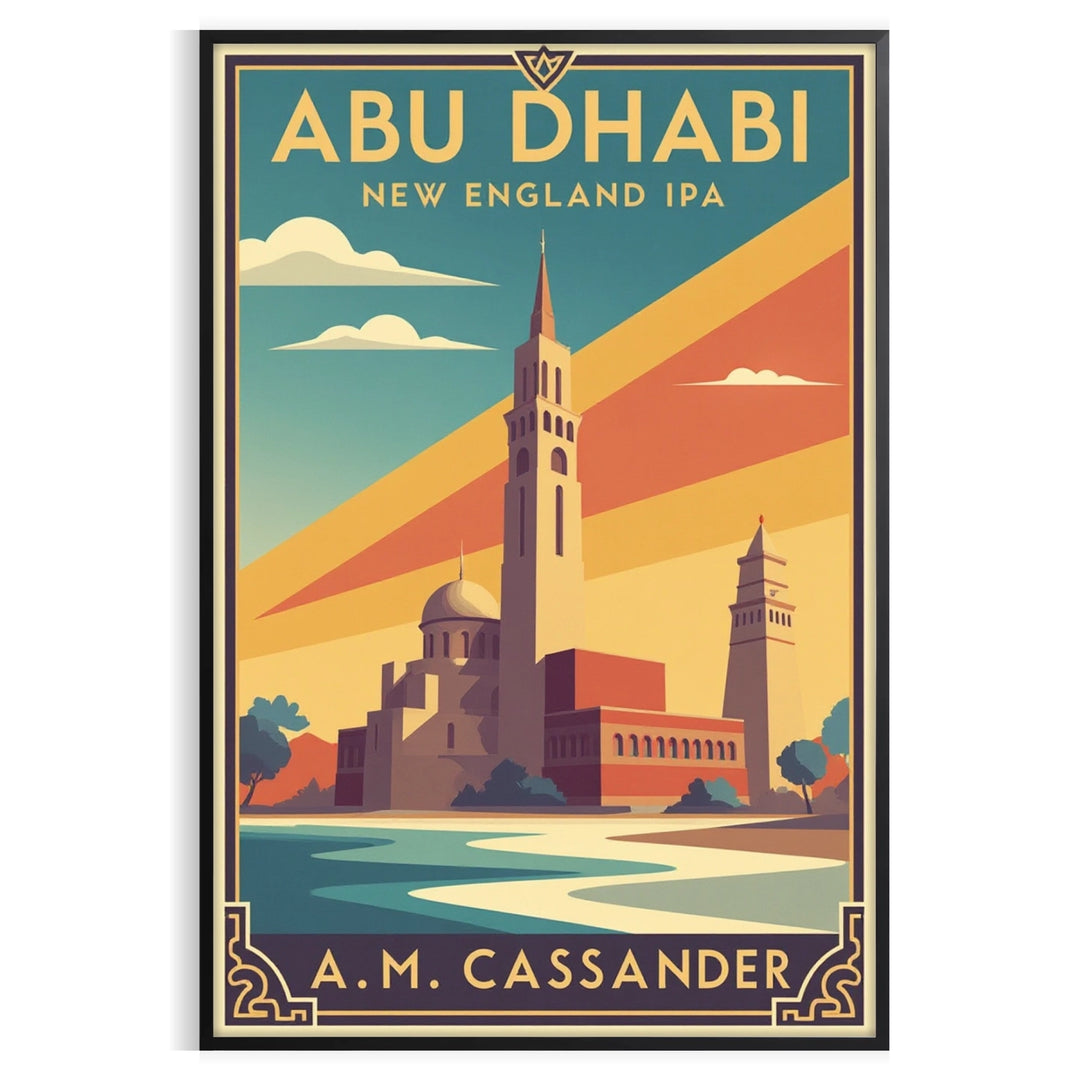 charm Abu Dhabi stunning vintage travel poster Art Deco elements vibrant purple green touch elegance space enthusiasts today framed unframed options