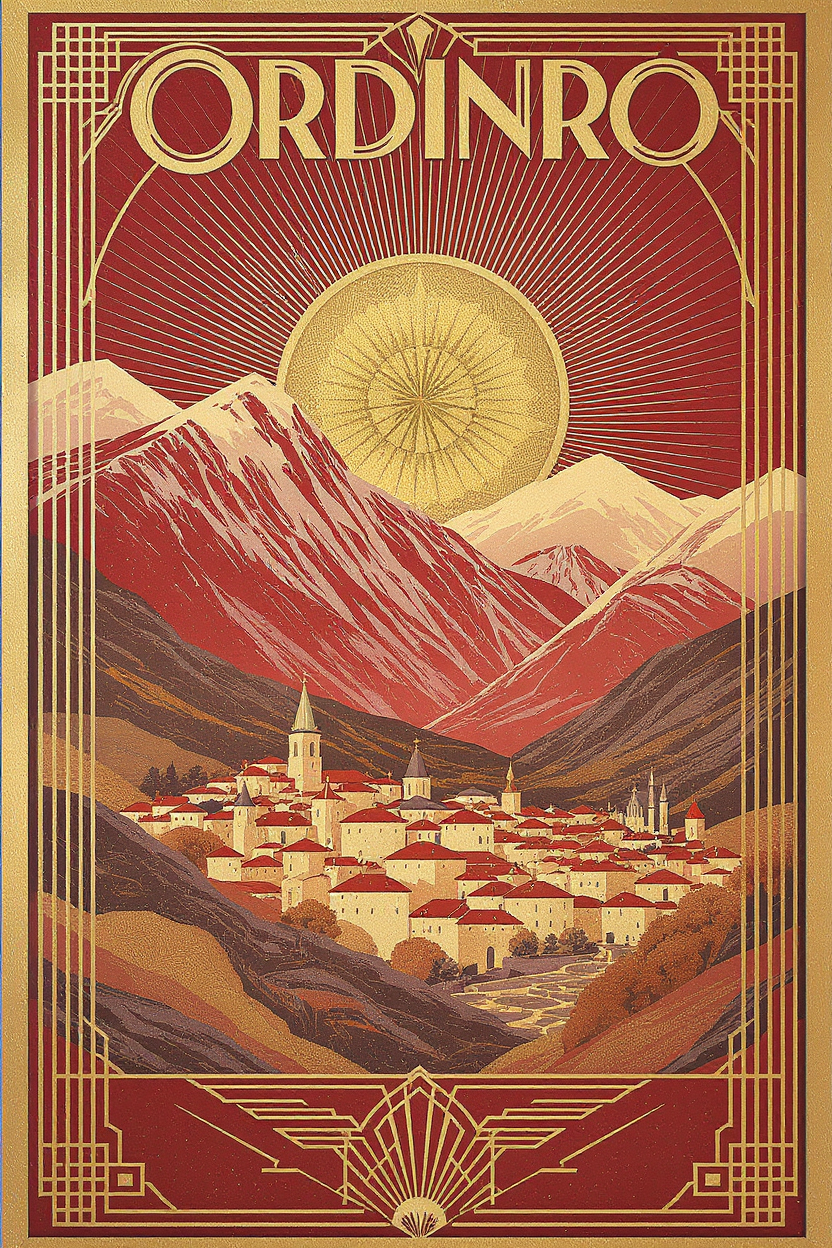 Art Deco poster of Ordino, Andorra for wall decoration