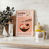 charming Ramen Maneki Neko kitchen poster brown gray hues culinary space sizes perfect addition decor versatile fit