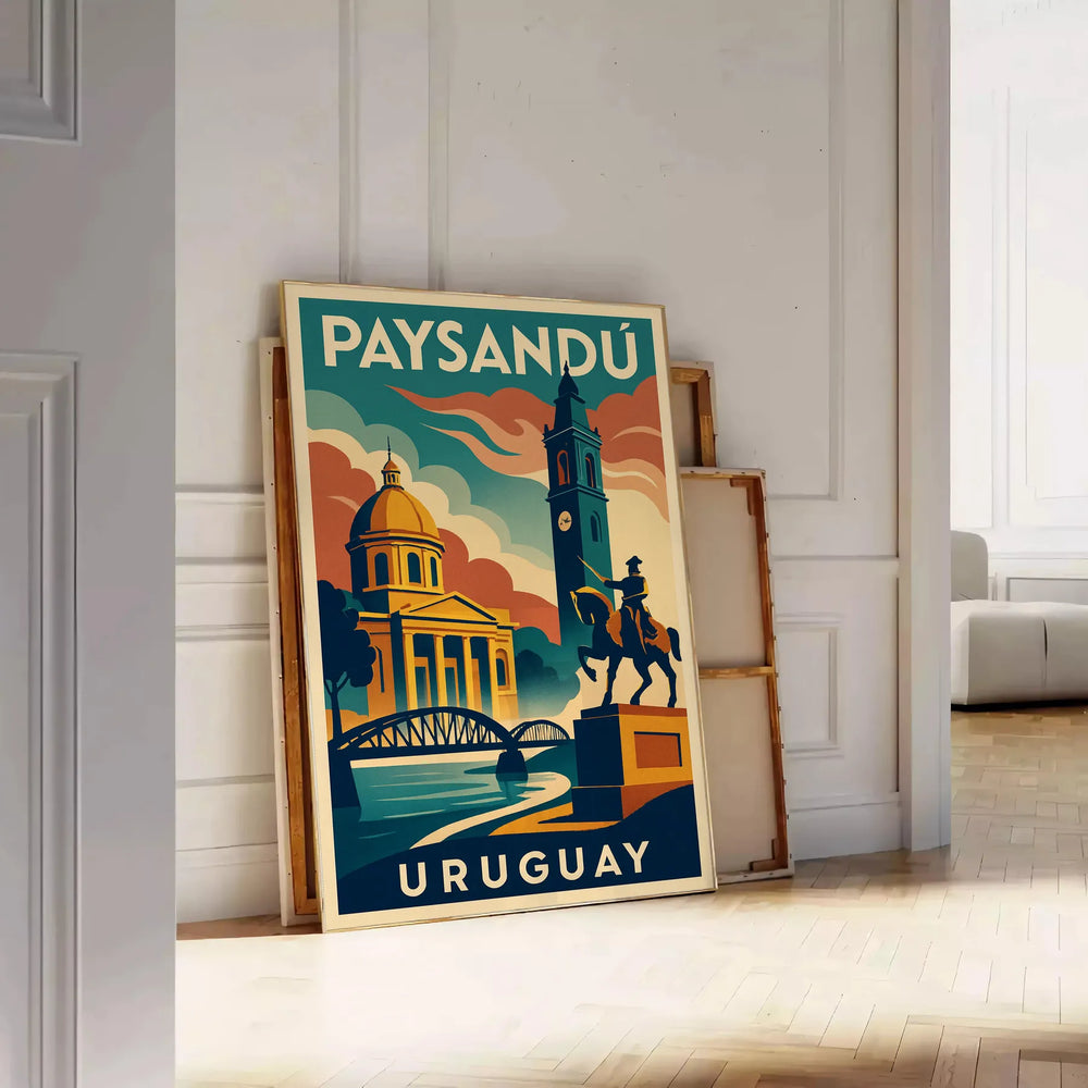 Vintage Art Déco Paysandú Uruguay poster with orange and green geometric design