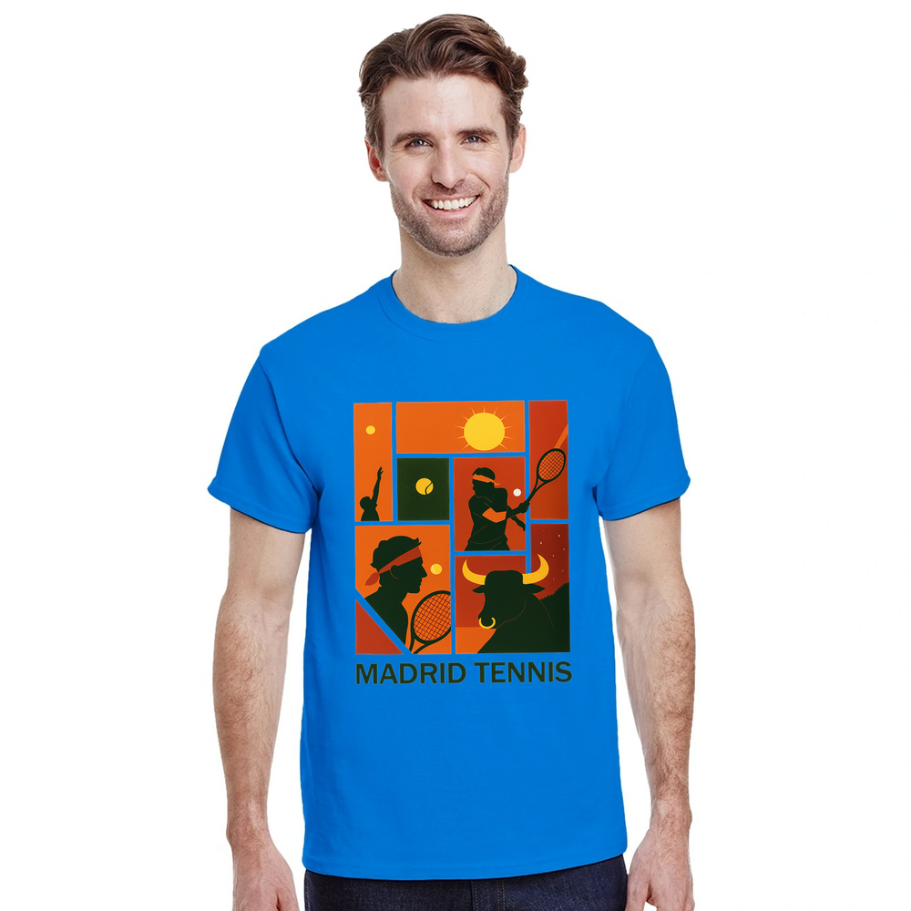 T-shirt game court Madrid Tennis Rafa T shirt striking design tribute legendary Rafael Nadal tee perfect fans players love style favorite sizes available S M L XL XXL