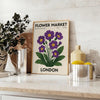 captivating flower market poster vintage print London botanical charm lush green gray hues art piece space enthusiasts lovers sizes available A4 cm A0