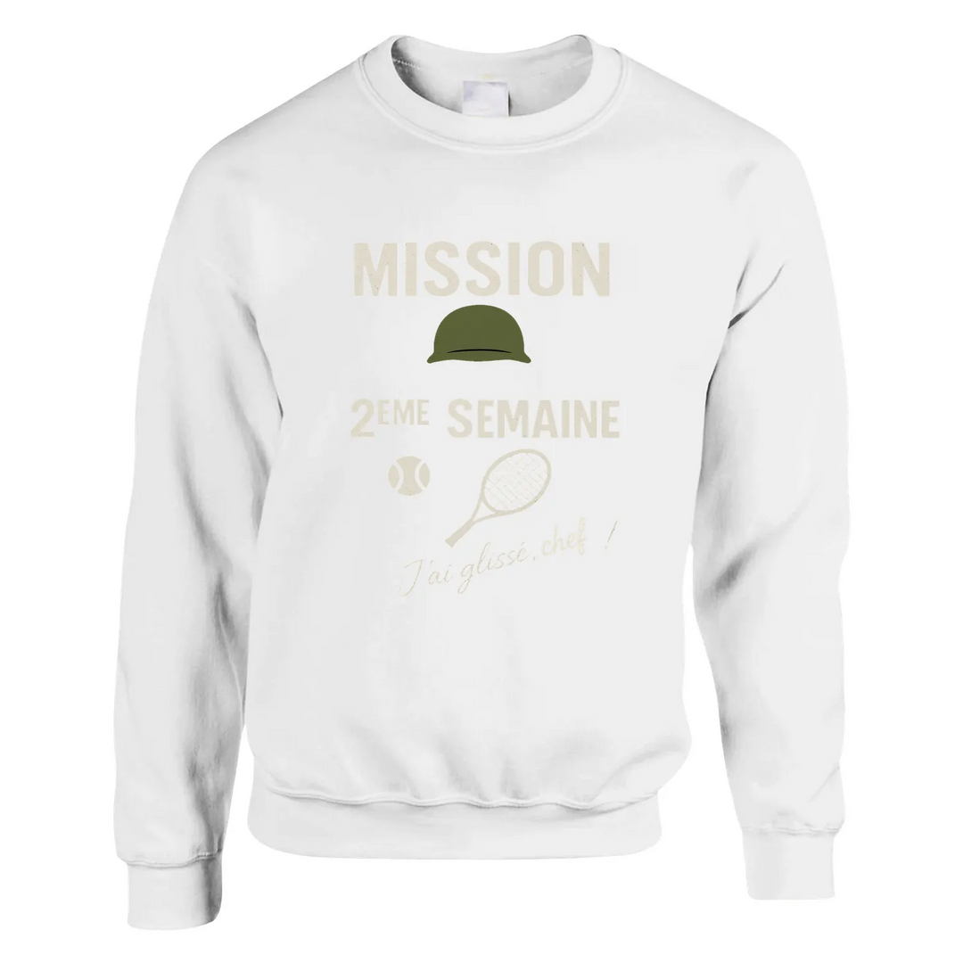 Maglione unisex Mission 2Eme Semaine Tennis in morbido cotone e poliestere, con taglio classico e finitura anti-pilling