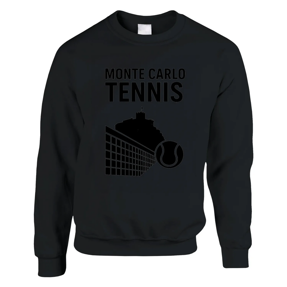 stylish Monte Carlo Tennis Sweater cozy 50 % cotton polyester blend air jet fabric softness resists double needle stitching durability classic cut rib spandex comfort