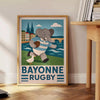 stunning vintage art deco rugby poster charming kid elephant Bayonne delightful artwork spirit vibrant detail perfect addition space dimensions cm decor unique print sizes A4 A0