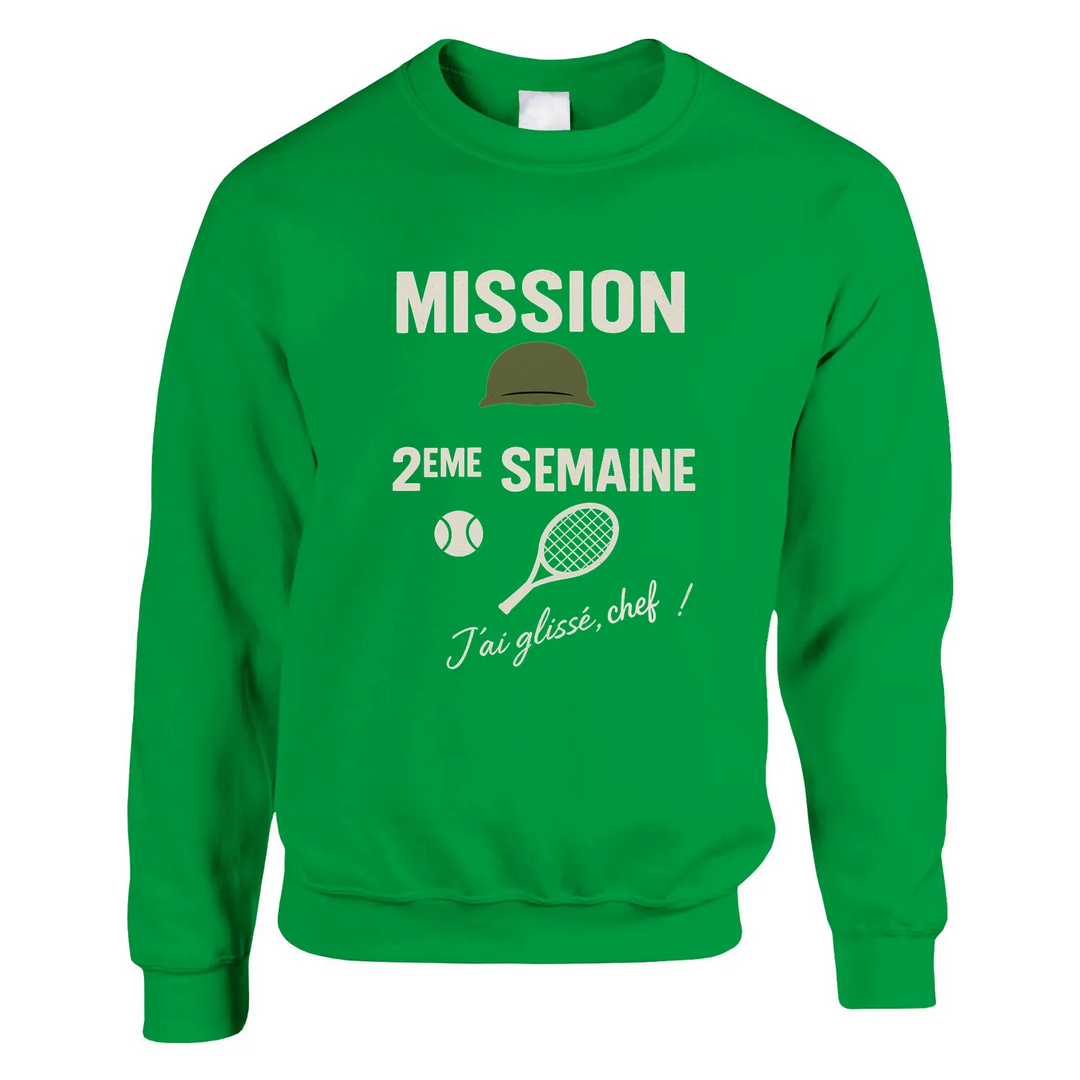 Maglione unisex Mission 2Eme Semaine Tennis in morbido cotone e poliestere, con taglio classico e finitura anti-pilling
