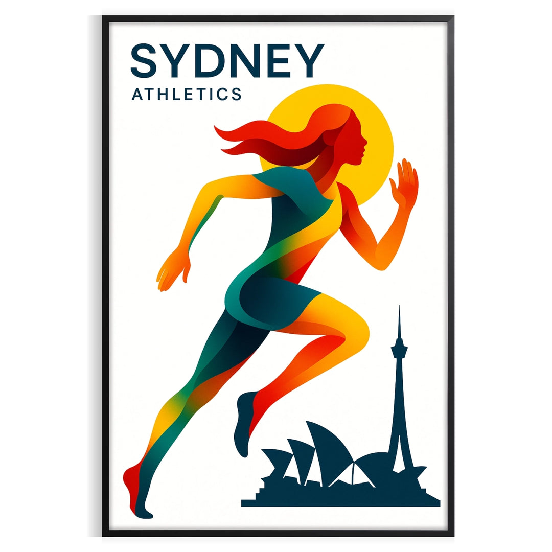 space vibrant Sydney Athletics poster green red tones spirit sport competition sized artwork sports lover today unframed options available