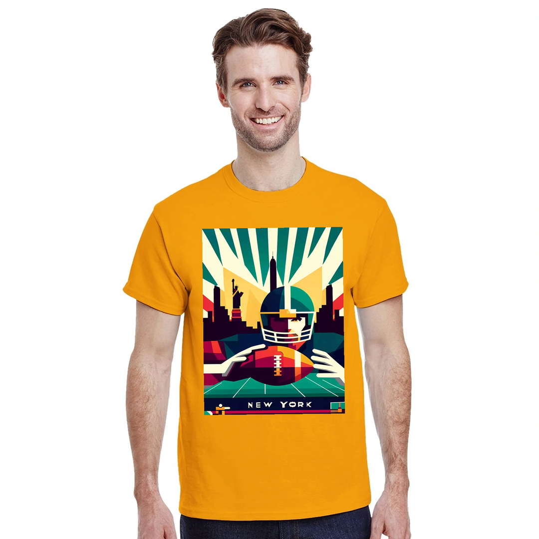 Stylowy t-shirt z motywem nowojorskiego futbolu, idealny na mecze i codzienne wyjścia. Wysokiej jakości bawełna zapewnia komf