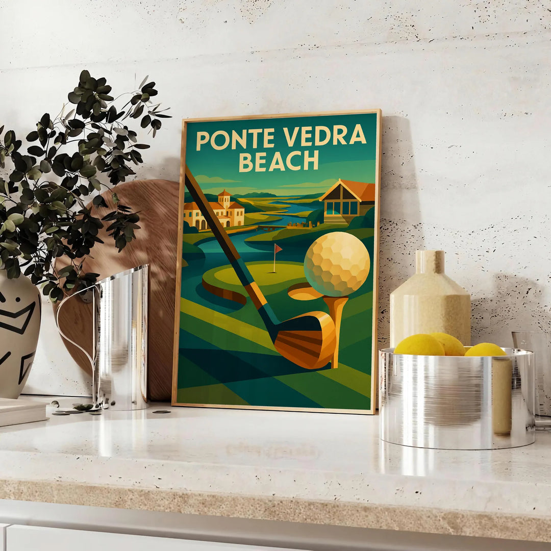 stunning Ponte Vedra Beach Golf Poster Art vibrant yellow green hues spirit vintage wall piece best gift golfers dads men yours today space timeless decor unframed formats
