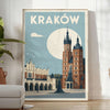 Kraków city skyline poster in gray and green, minimalist illustration