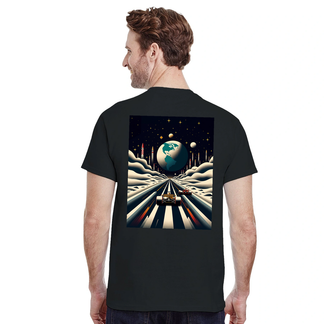 T-shirt Formula Moon con design lunare unico, ideale per appassionati di astronomia. Morbido cotone per un comfort duraturo