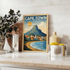 charm Cape Town vintage travel poster Art Deco style stunning orange blue hues perfect touch nostalgia room captivating today convenience