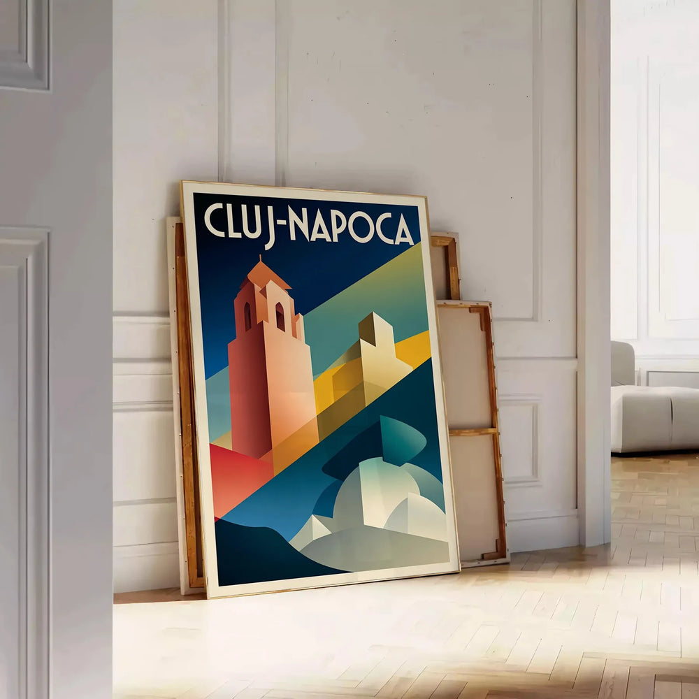 charm Cluj Napoca Romania stunning vintage travel poster Art Deco style rich brown green hues eye piece measures perfect addition wall today space