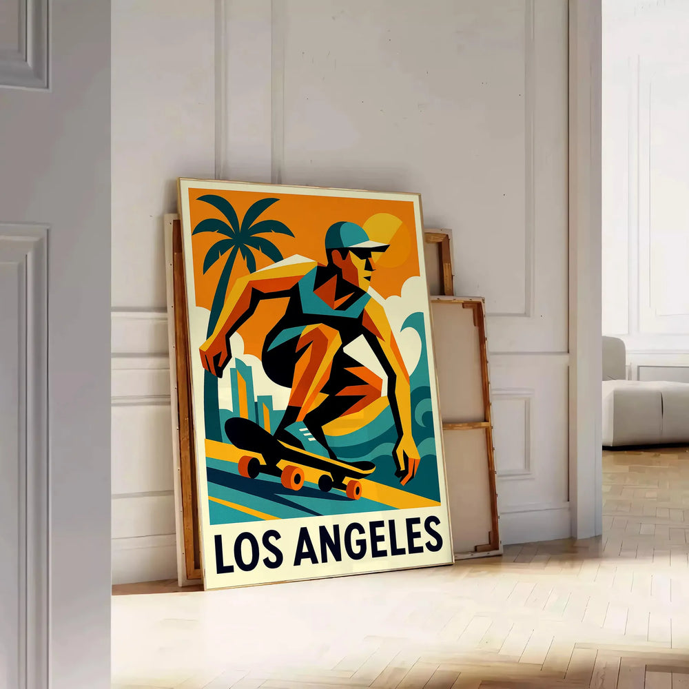 space vibrant skateboard poster pulse Los Angeles sport culture bold green red graphics eye design perfect skate enthusiasts choice cm dimensions A4 A0