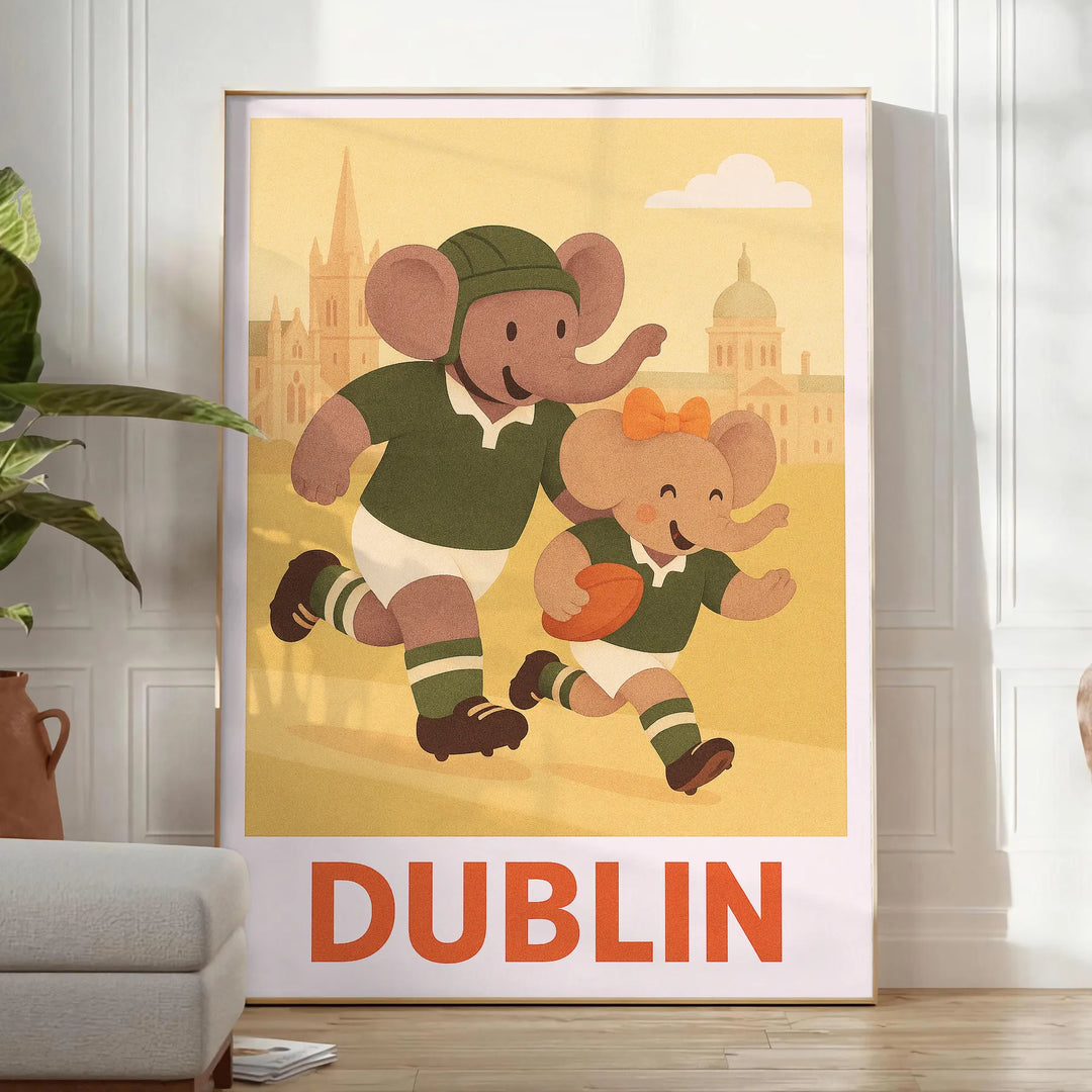 magnifique vintage un éléphant rugby Dublin style Art Déco unique affiche 50x70 30x40 une touche originale décoration poster charme cadre