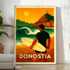 Ανακαλύψτε την ζωντανή κουλτούρα του σέρφινγκ με το εντυπωσιακό αφίσα San Sebastian Donostia, σε έντονες πράσινες και κόκκινε