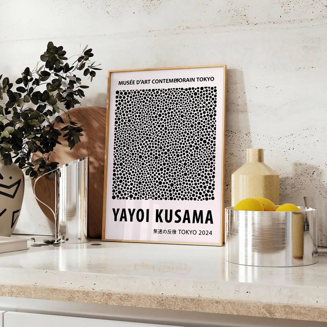 beauty Yayoi Kusama poster iconic dot designs black white dimensions stunning art piece perfect modern space home decor unframed version captivating