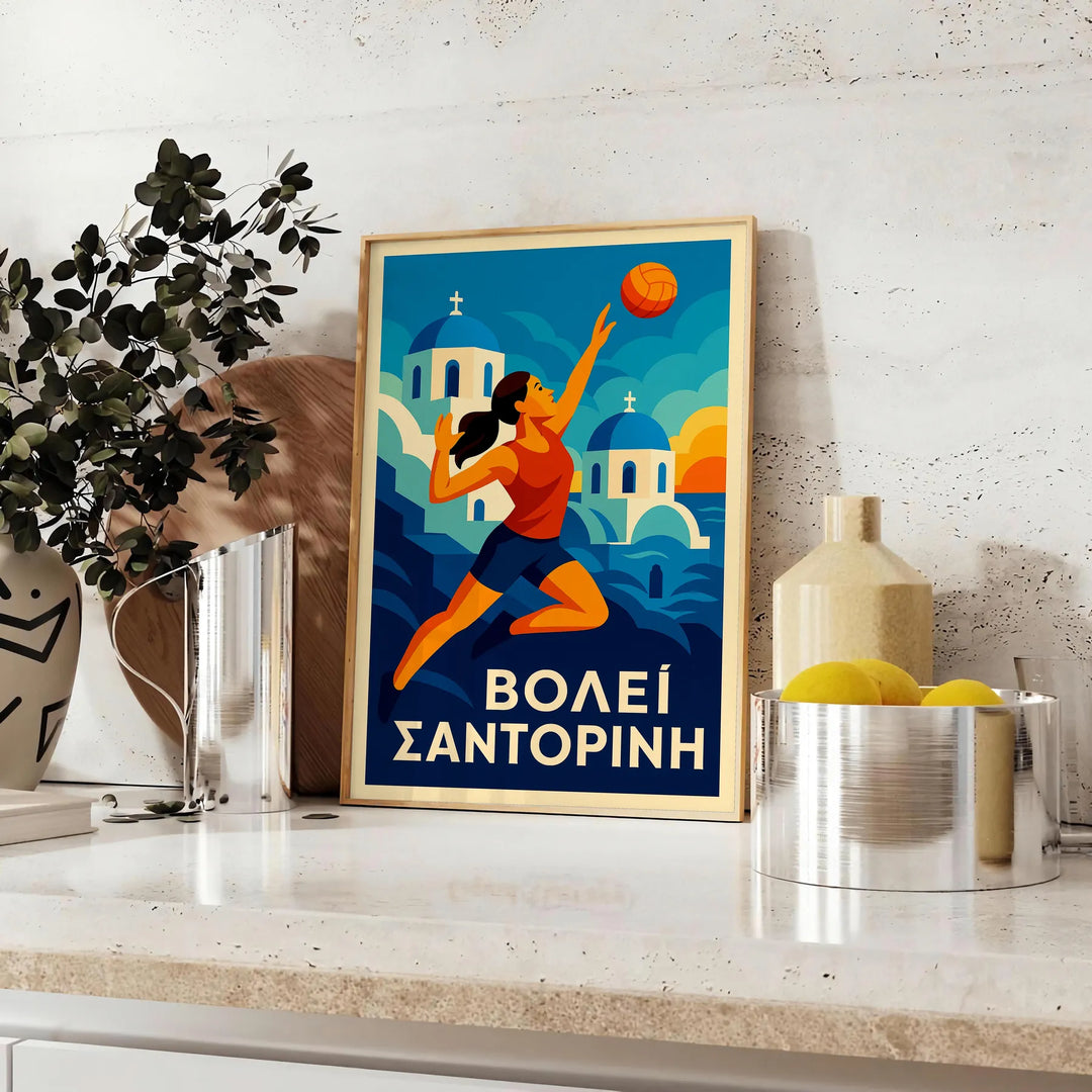 space stunning Santorini Volleyball 23 poster vibrant green red colors spirit game dimensions eye art piece perfect sports lovers today available convenience
