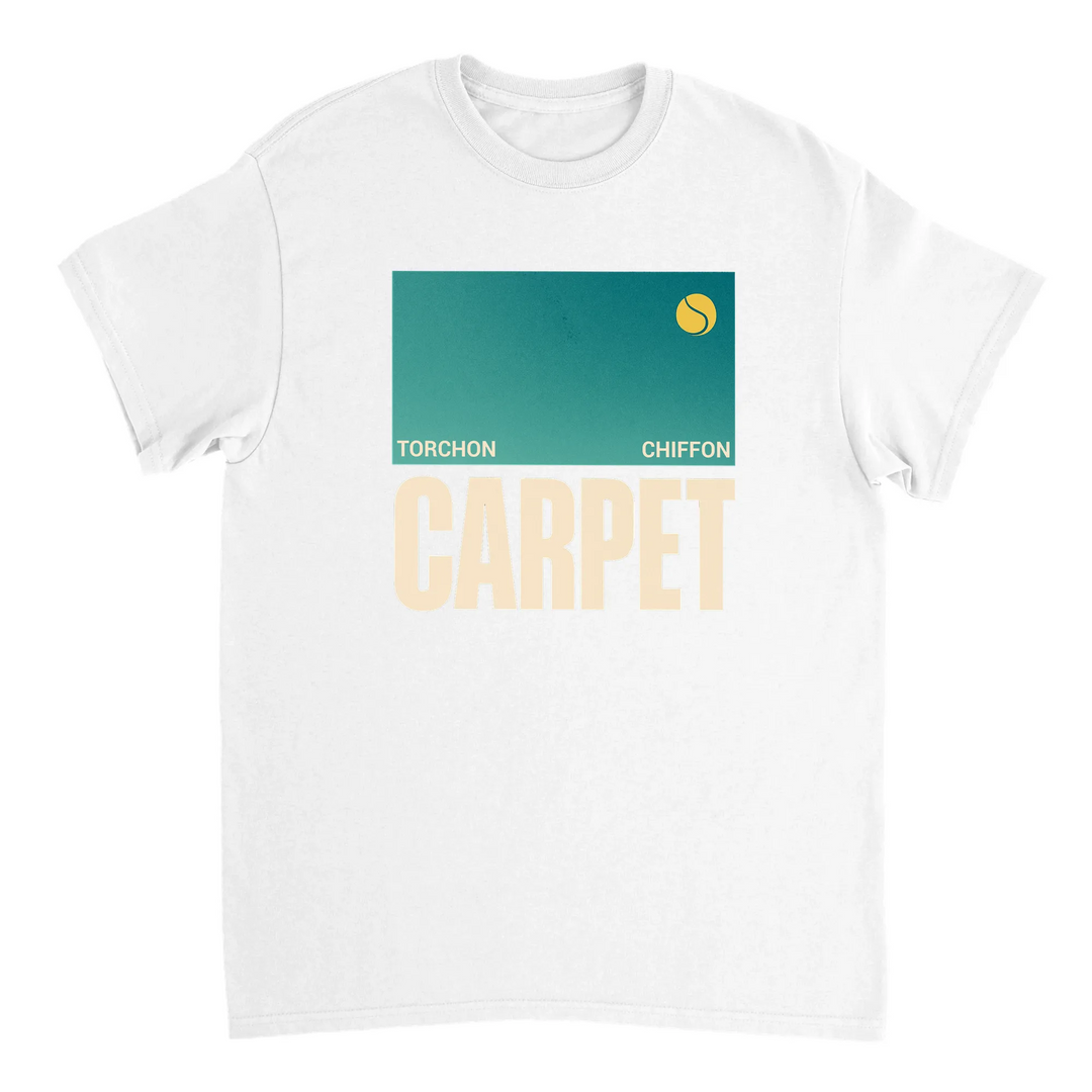 テニス愛好者にぴったりのトーチシフォンカーペットTシャツ。快適な着心地と鮮やかなデザインが魅力。サイズはSからXXLまで選べます。