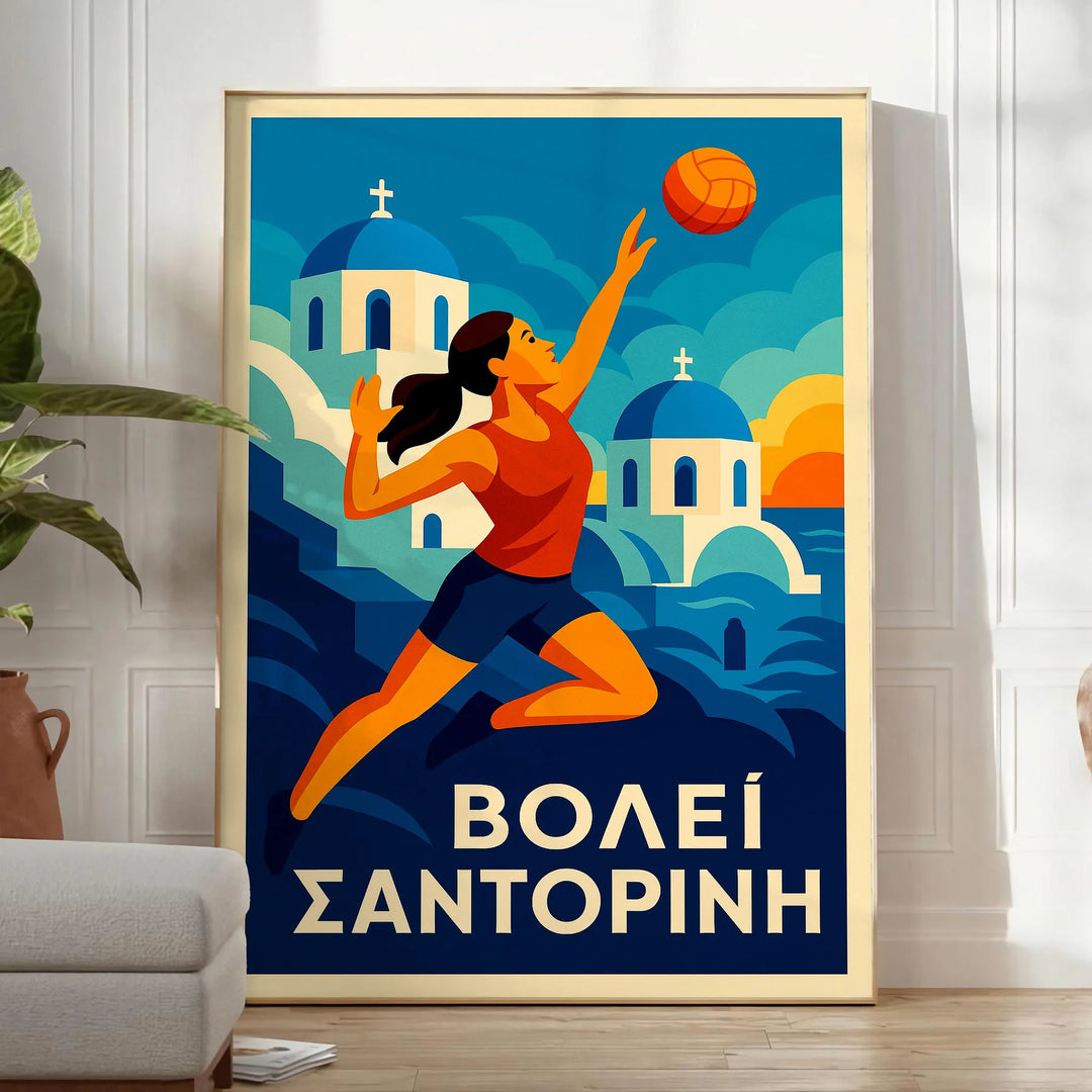space stunning Santorini Volleyball 23 poster vibrant green red colors spirit game dimensions eye art piece perfect sports lovers today available convenience