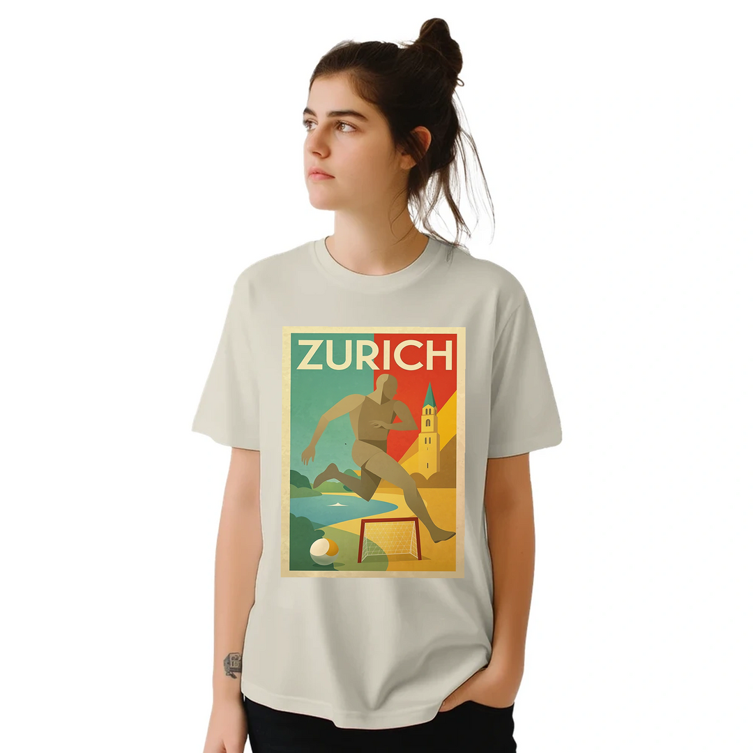 Stylisches T-Shirt mit Zürich- und Fußballmotiv, aus 100% Baumwolle für besten Tragekomfort. Ideal für Fans und Freizeit