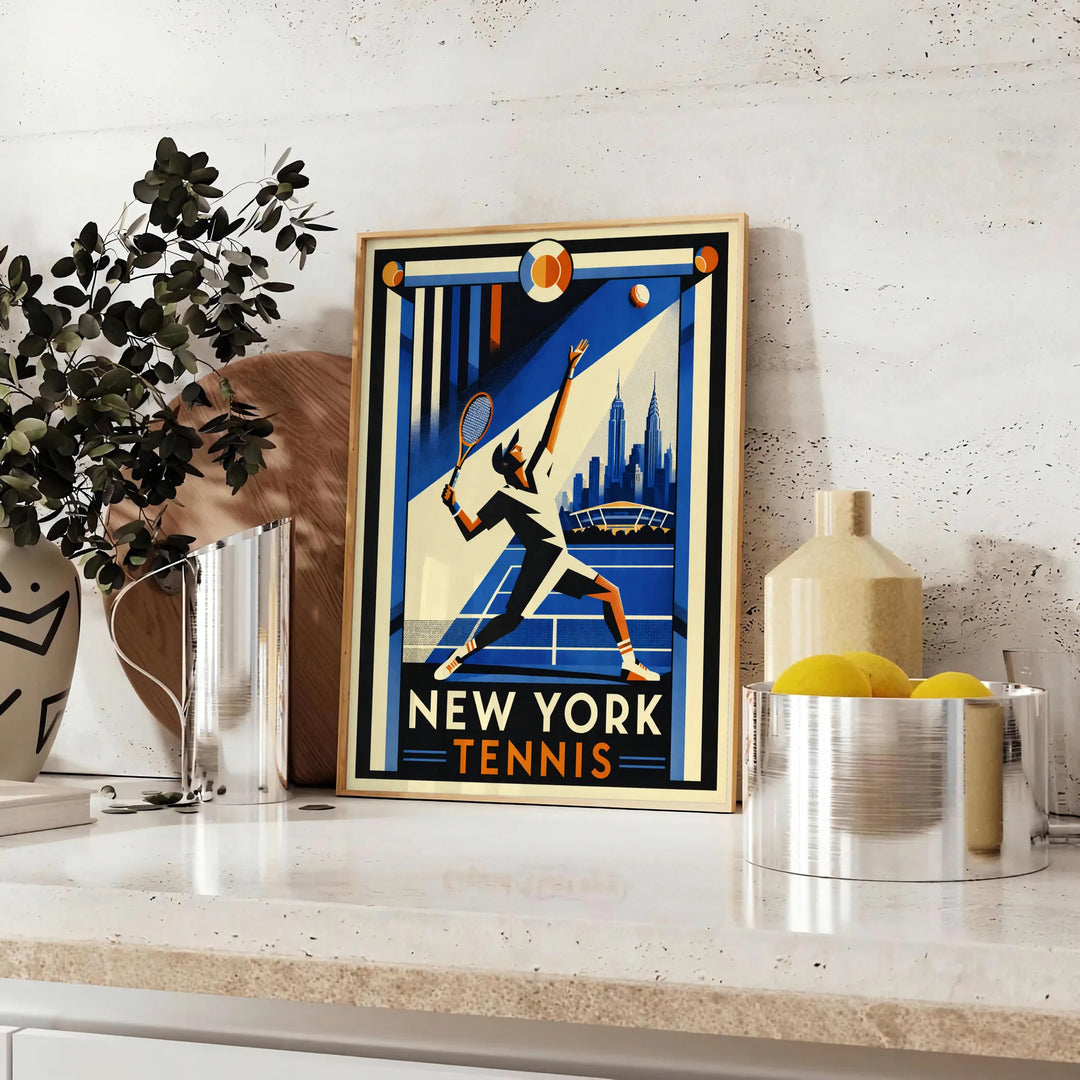 space stunning New York tennis poster dynamic design bold black vibrant orange sports enthusiast eye piece dimensions today unframed options available style