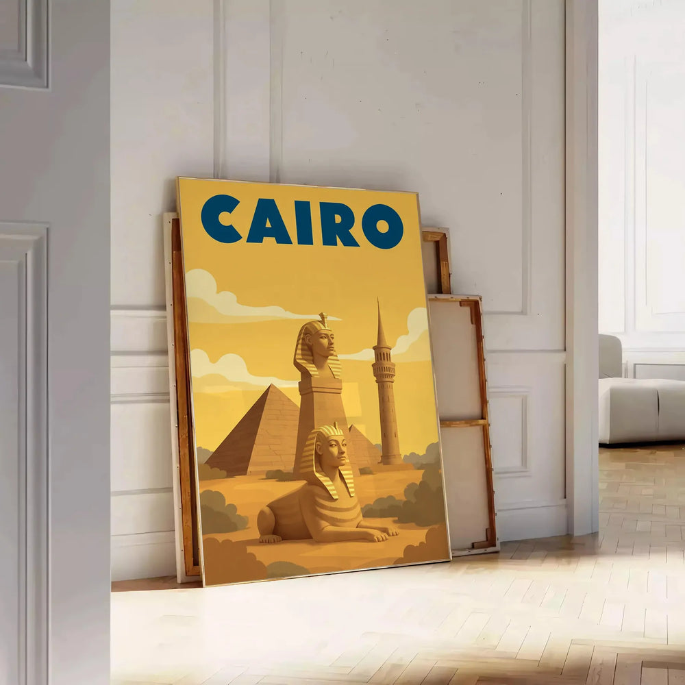 captivating world Cairo Egypt stunning vintage Art Déco poster vibrant blue orange hues masterpiece decor Buy space available