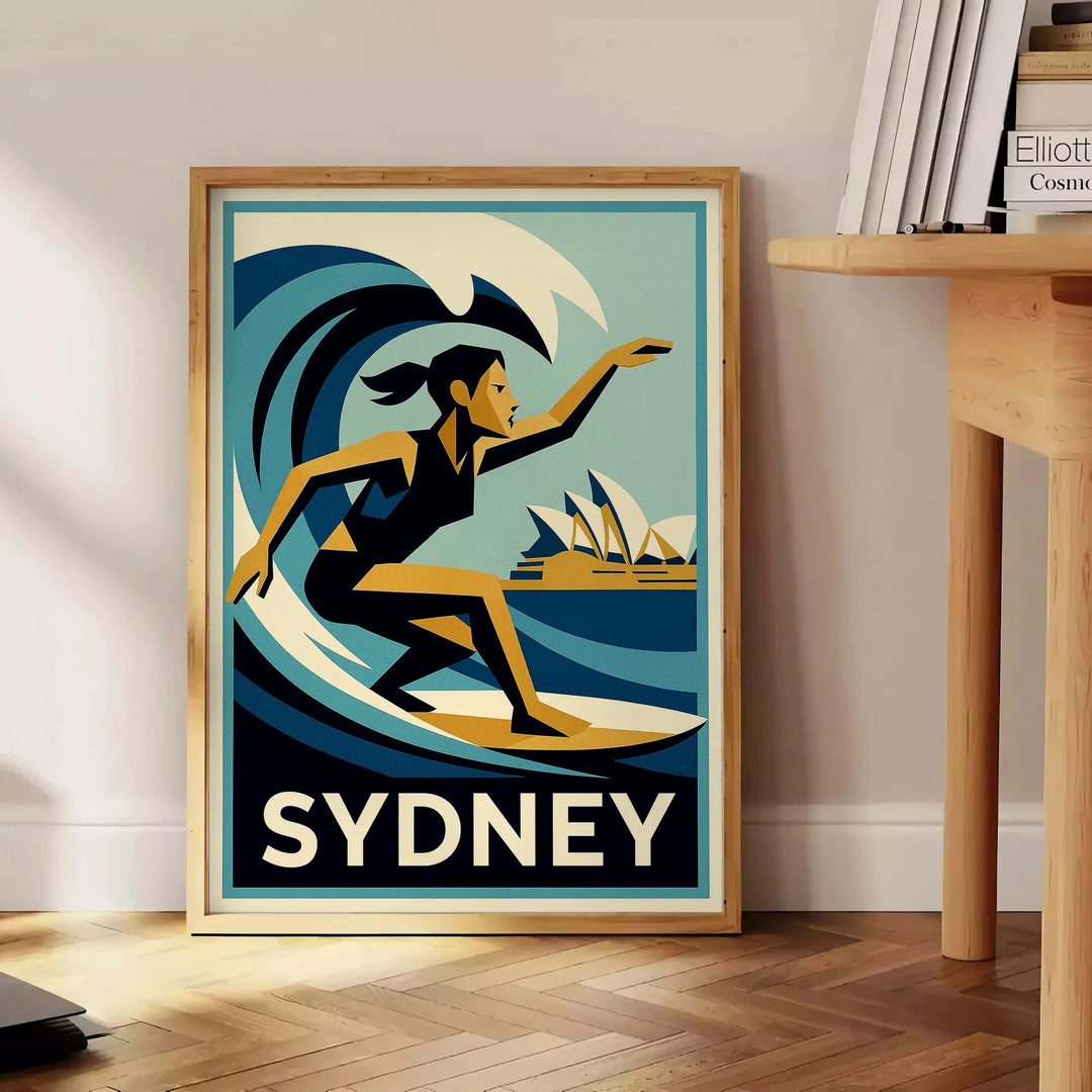 Stilren poster som fångar den livliga energin från surfen i Sydney, i gröna och grå nyanser. Finns i storlekarna 50x70 eller
