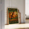 captivating Rome athletics poster powerful woman yellow brown hues dimensions eye artwork vibrant touch space unframed formats convenience