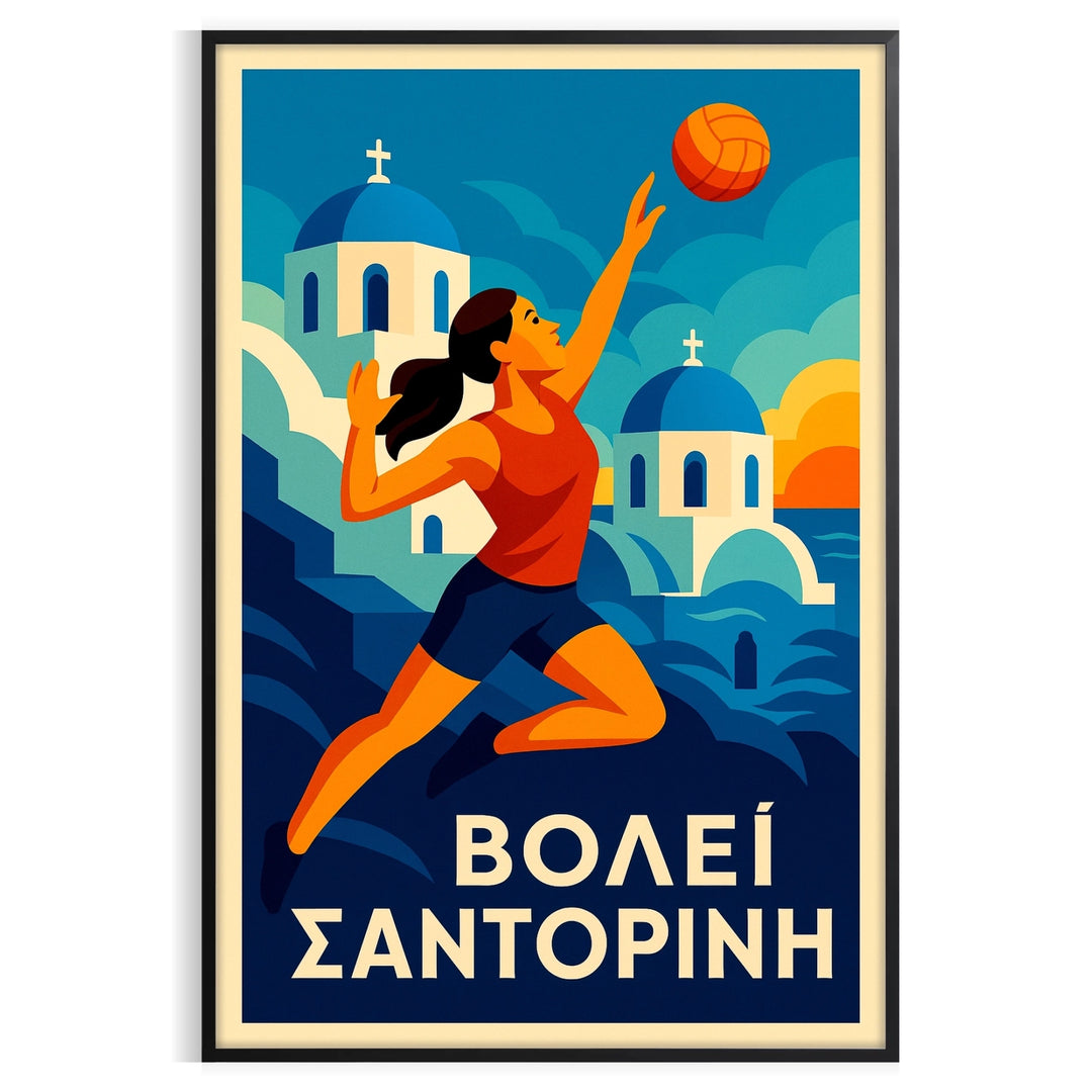 space stunning Santorini Volleyball 23 poster vibrant green red colors spirit game dimensions eye art piece perfect sports lovers today available convenience