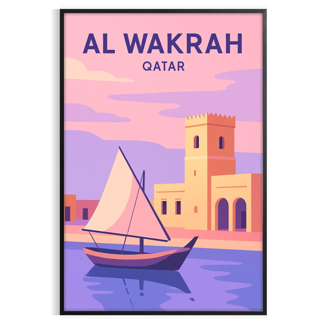 Brown and gray stylized Al Wakrah, Qatar coastal cityscape poster