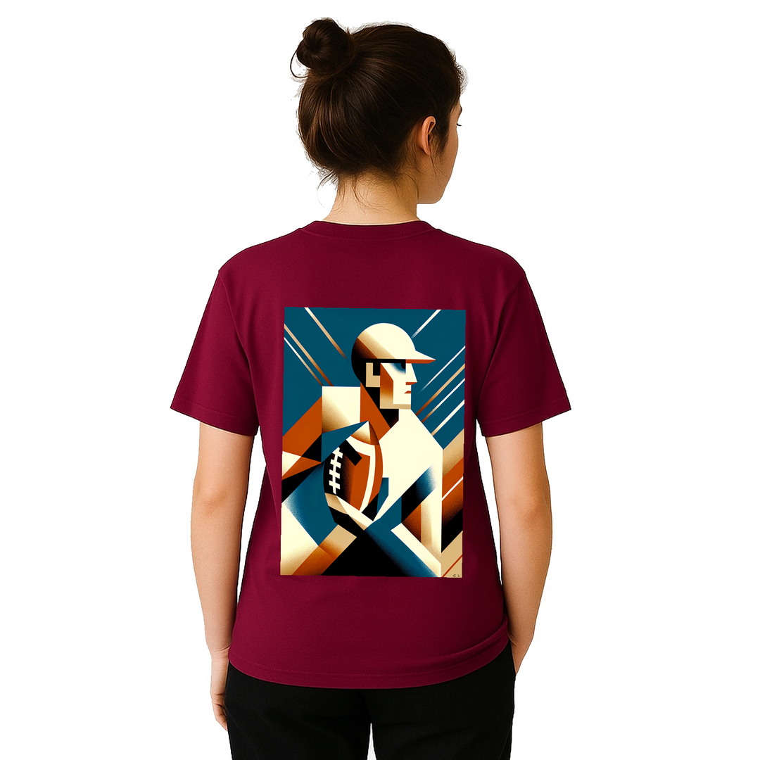 Amerikāņu futbola t-krekls ar drosmīgu dizainu, ideāli piemērots spēlētājiem un faniem. Izgatavots no augstas kvalitātes kokv