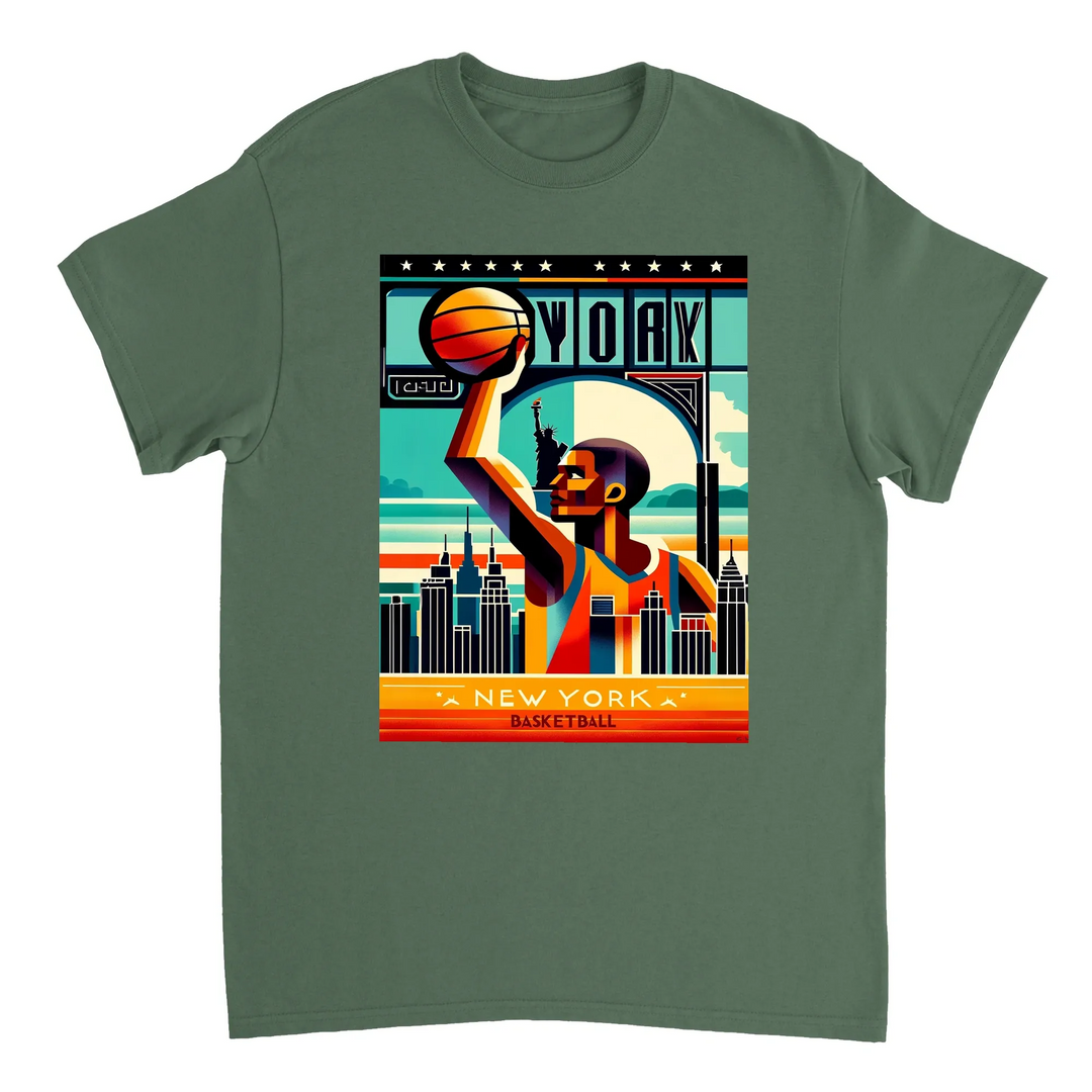 ニューヨークのバスケットボールをテーマにしたTシャツ。快適なコットン素材で、カジュアルな外出や試合の日に最適です。