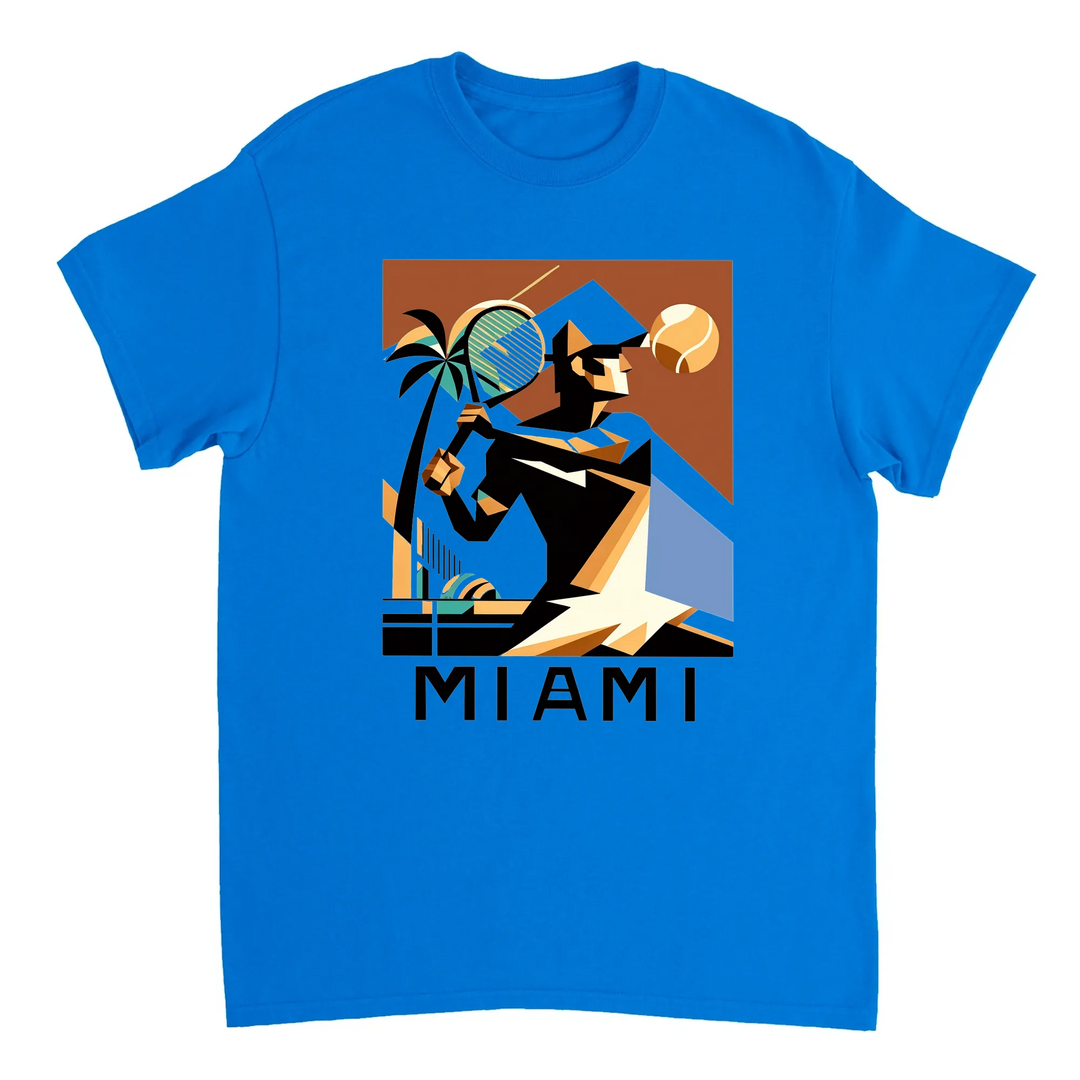 T-shirt style Miami Tennis T shirt enthusiasts city lovers vibrant colors chic graphic tee perfect court today passion game vibe available sizes S M L XL XXL