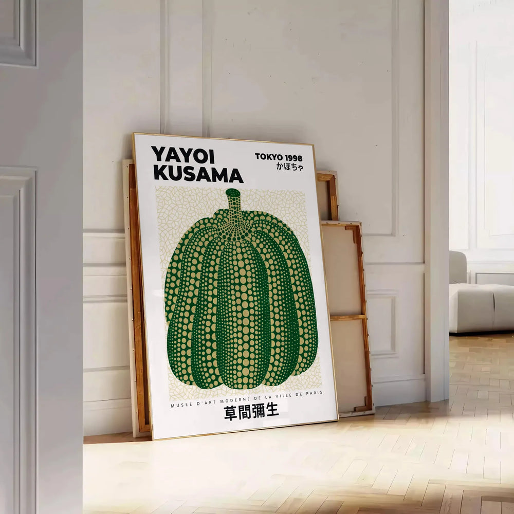 splash color space stunning Pumpkin Yayoi Kusama poster vibrant green white hues art piece cm perfect focal point room decor today sizes A4 A0